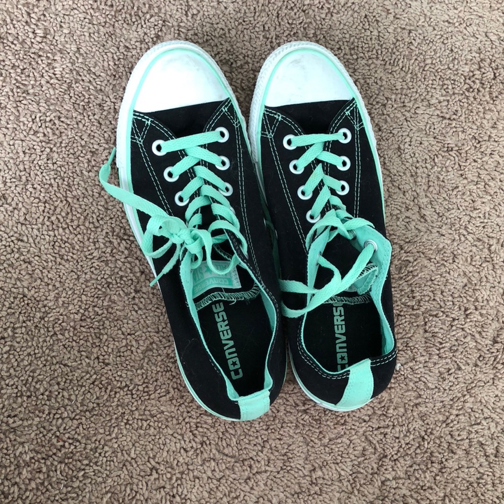 mint green and black converse